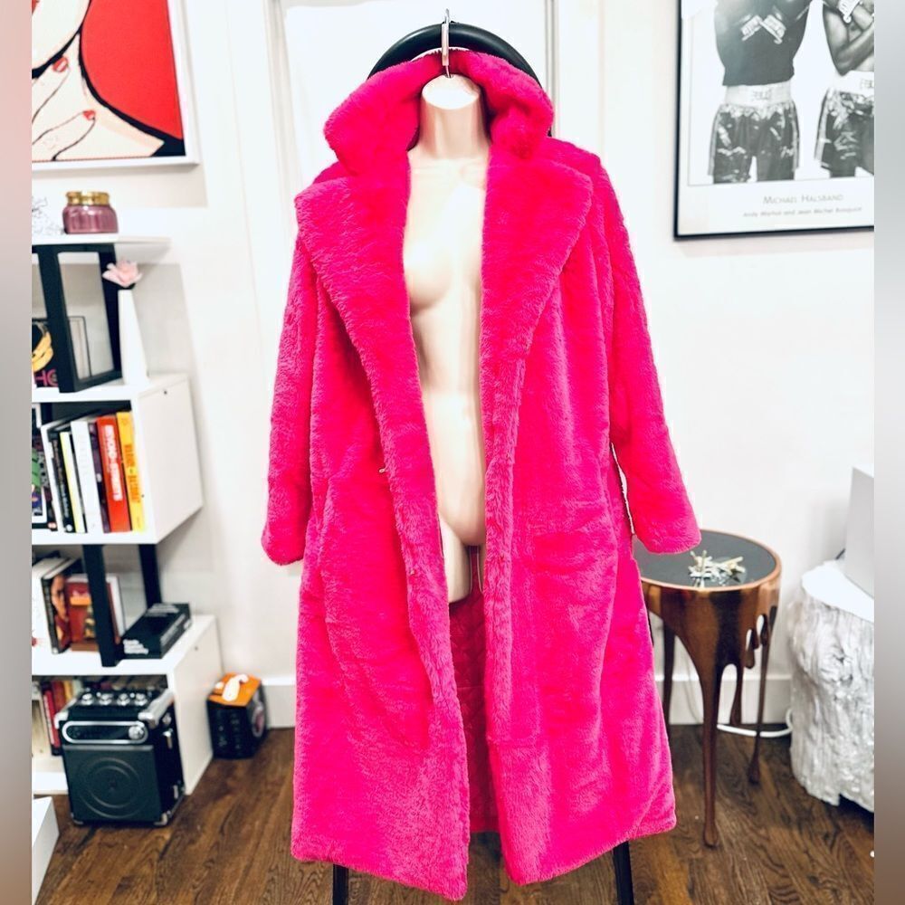 NWT Lala Parker PINK SAPPHIRE FAUX FUR TRENCH XL